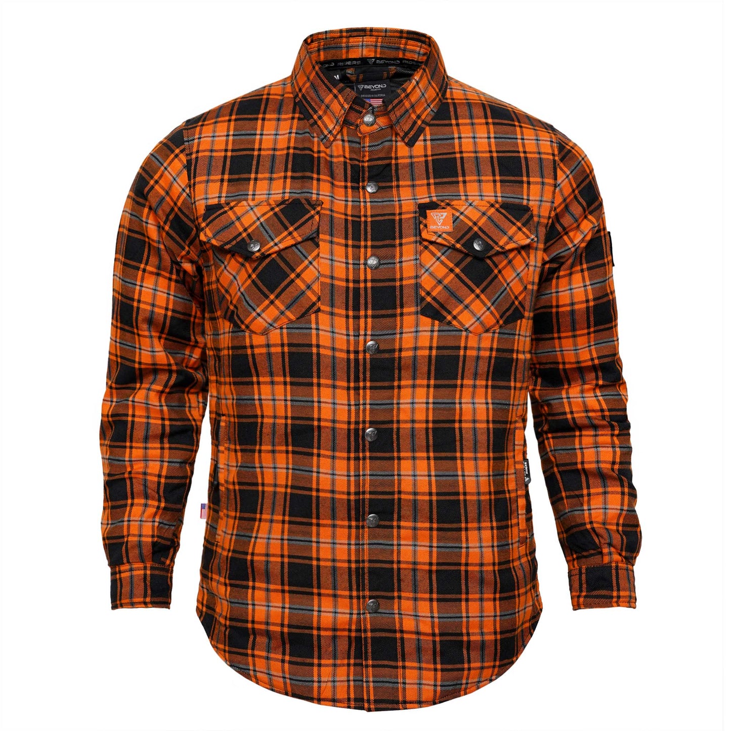 Protective Flannel Shirt For Men - Rusty Orange Plaid with Pads