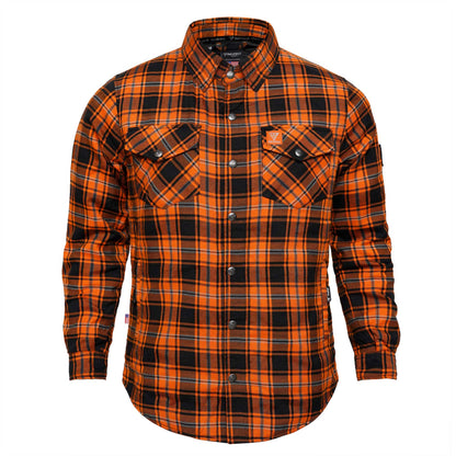 Protective Flannel Shirt For Men - Rusty Orange Plaid with Pads