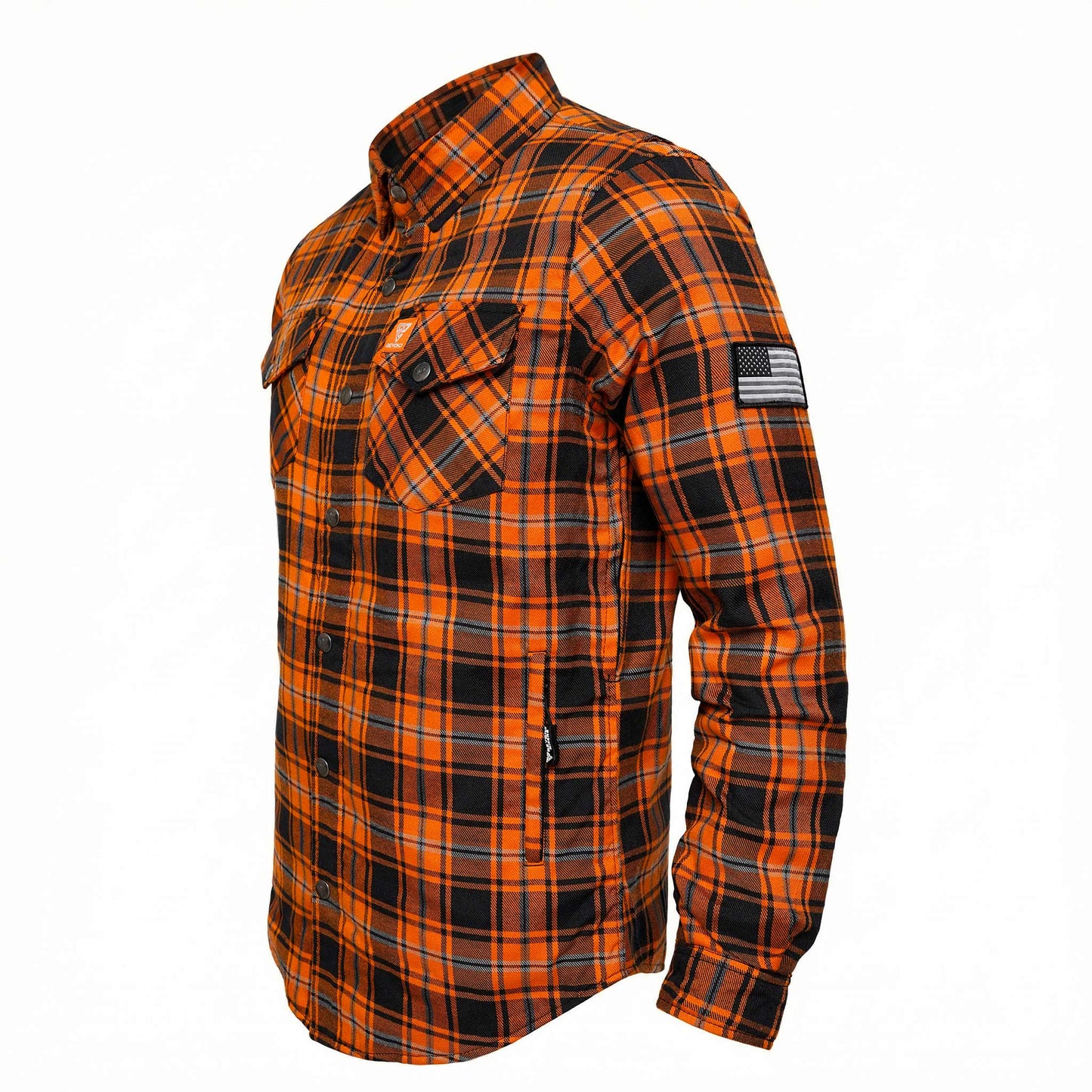 Protective Flannel Shirt For Men - Rusty Orange Plaid with Pads