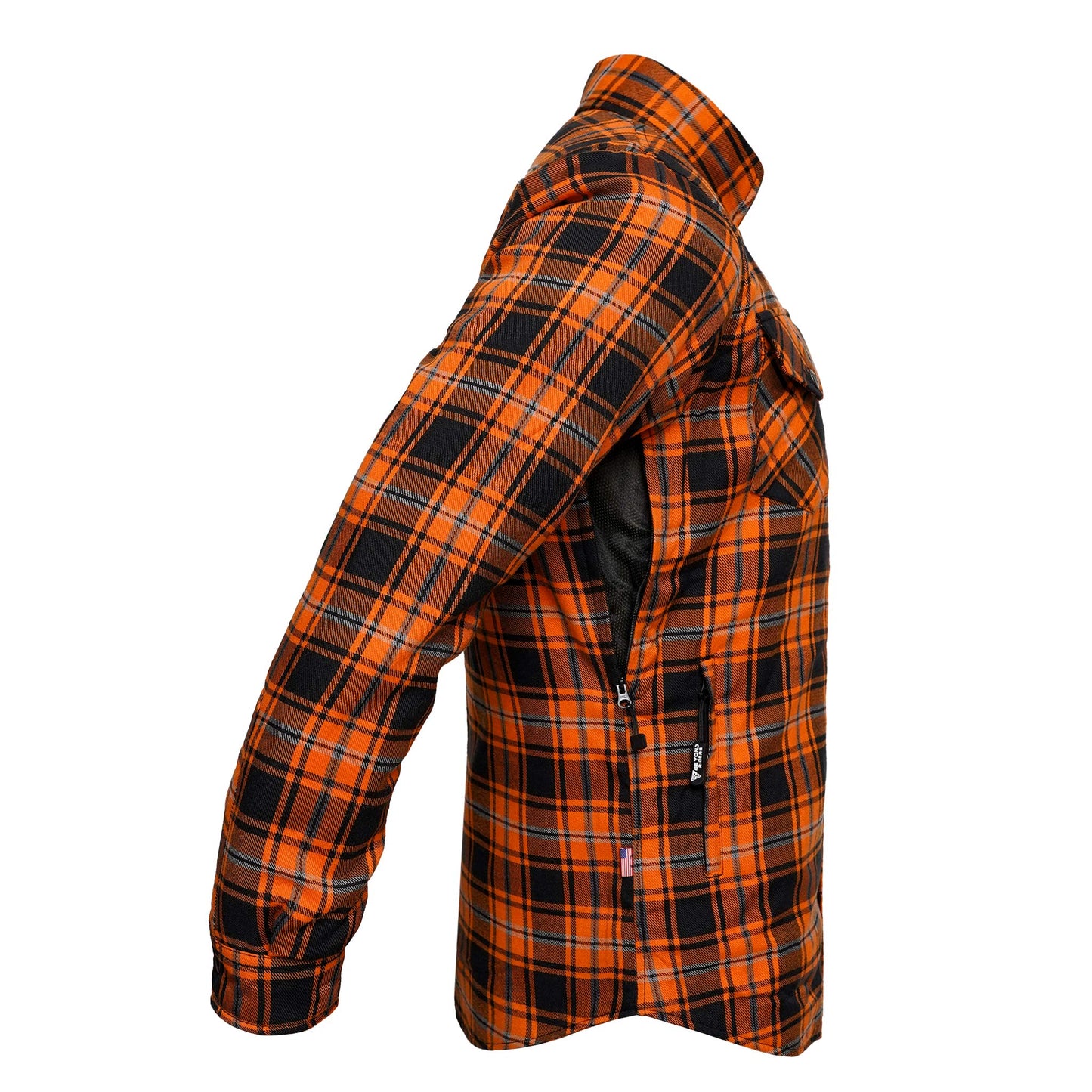 Protective Flannel Shirt For Men - Rusty Orange Plaid with Pads
