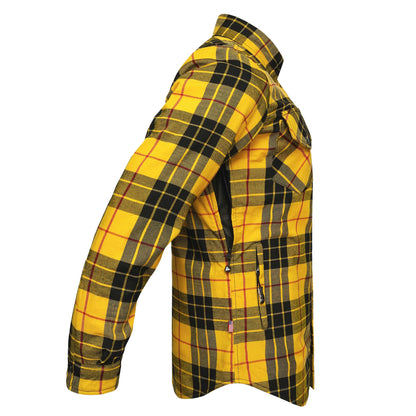 Protective Flannel Shirt For Men - Yellow Wasp Plaid with Pads