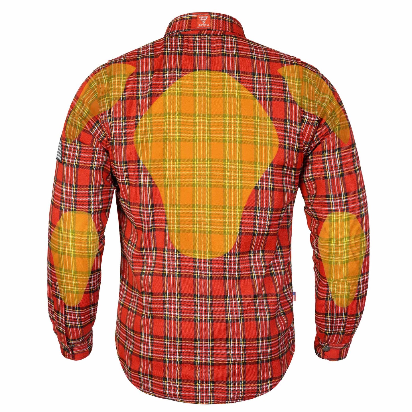 Protective Flannel Shirt For Men - Orange Burn Plaid with Pads