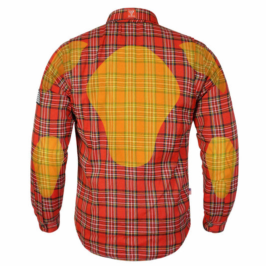 Protective Flannel Shirt For Men - Orange Burn Plaid with Pads