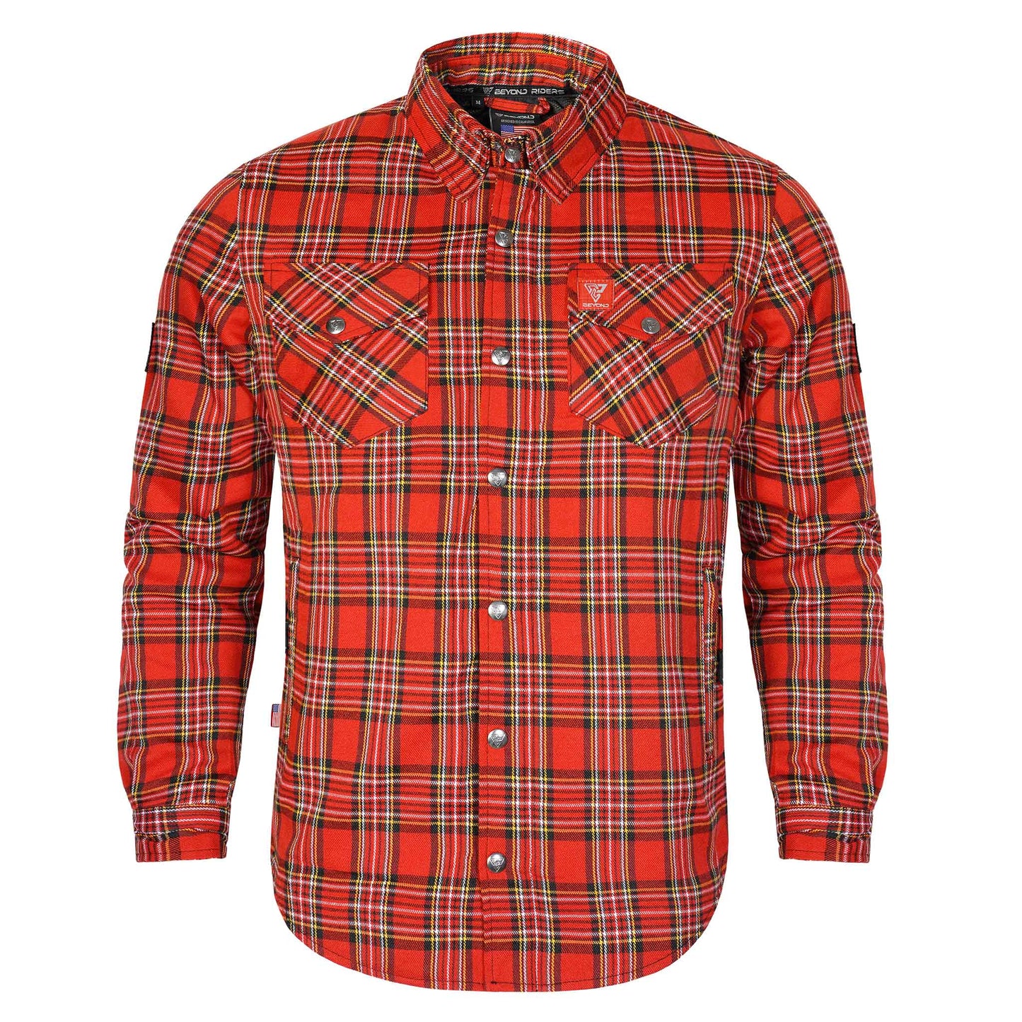 Protective Flannel Shirt For Men - Orange Burn Plaid with Pads