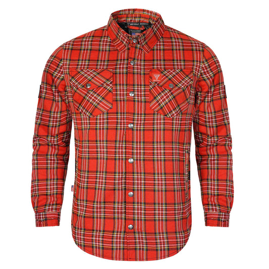 Protective Flannel Shirt For Men - Orange Burn Plaid with Pads