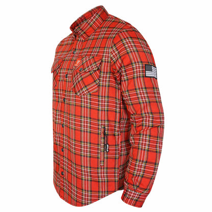 Protective Flannel Shirt For Men - Orange Burn Plaid with Pads