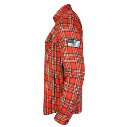 Protective Flannel Shirt For Men - Orange Burn Plaid with Pads