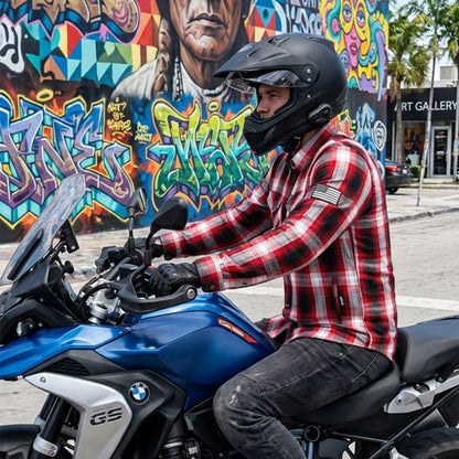 Protective Flannel Shirt For Men - Redfuse Plaid with Pads