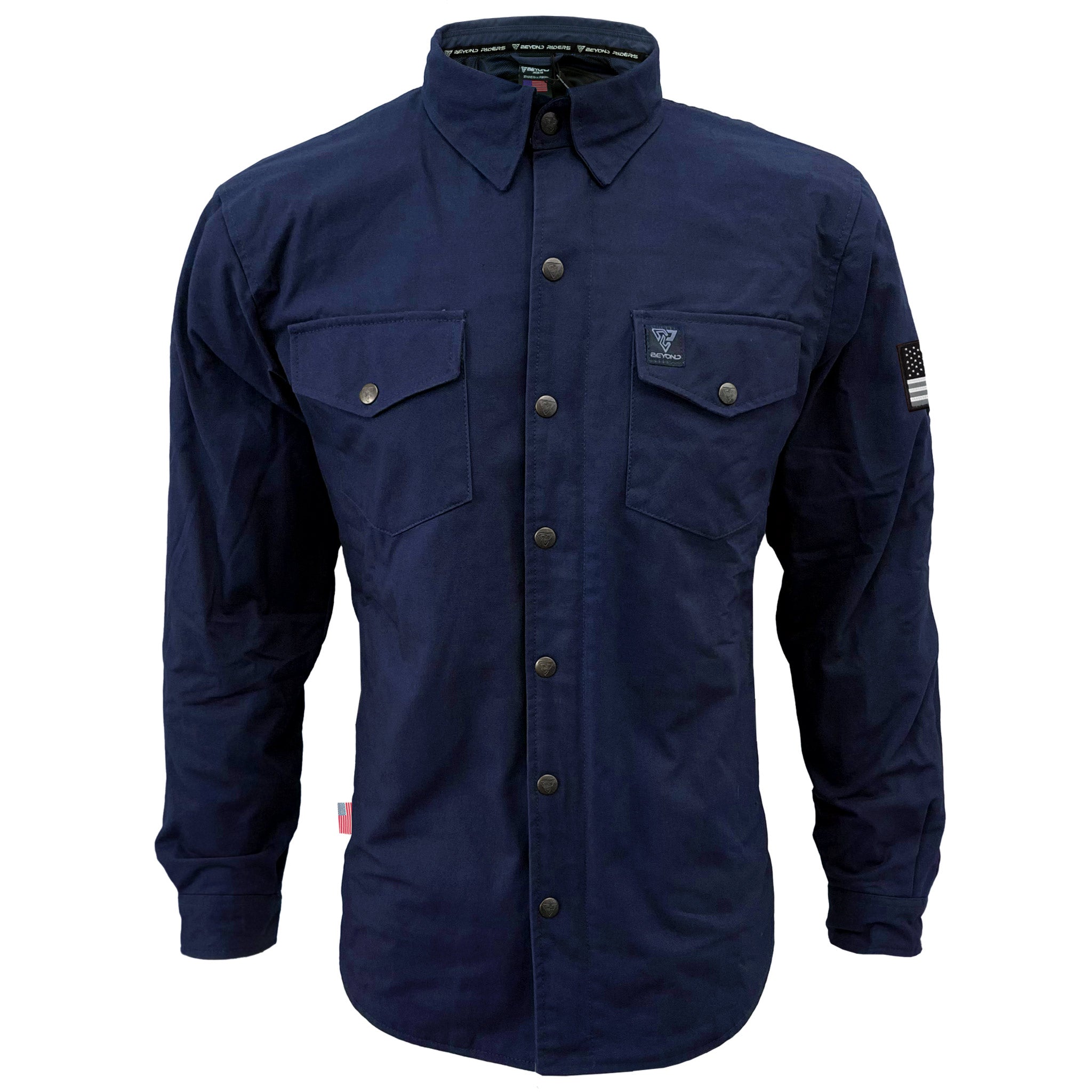 Protective Canvas Jacket for Men Navy Blue Solid with Pads