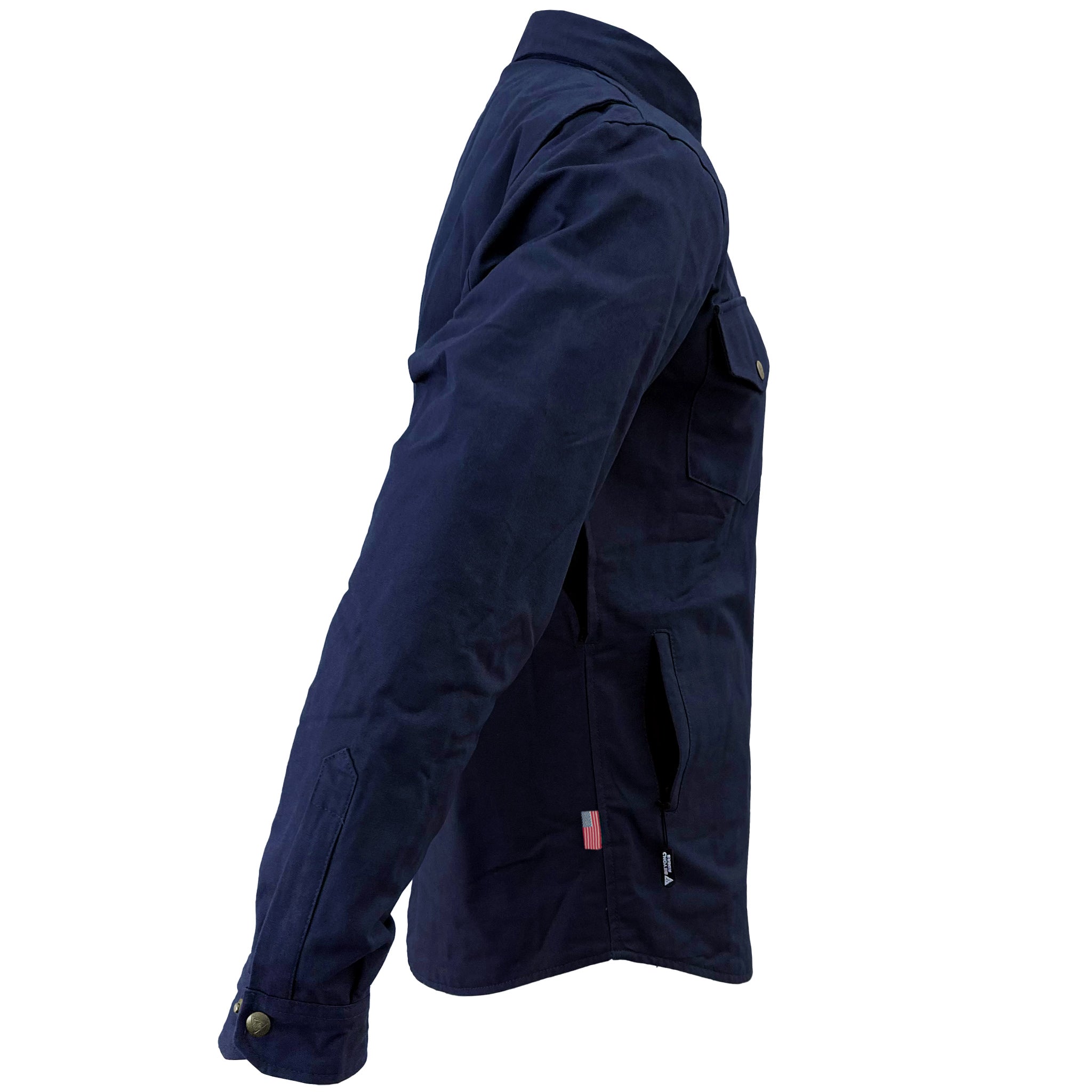 Men's-Canvas-Navy-Blue-Solid-Jacket-Right-Sleeve-Turned-Back