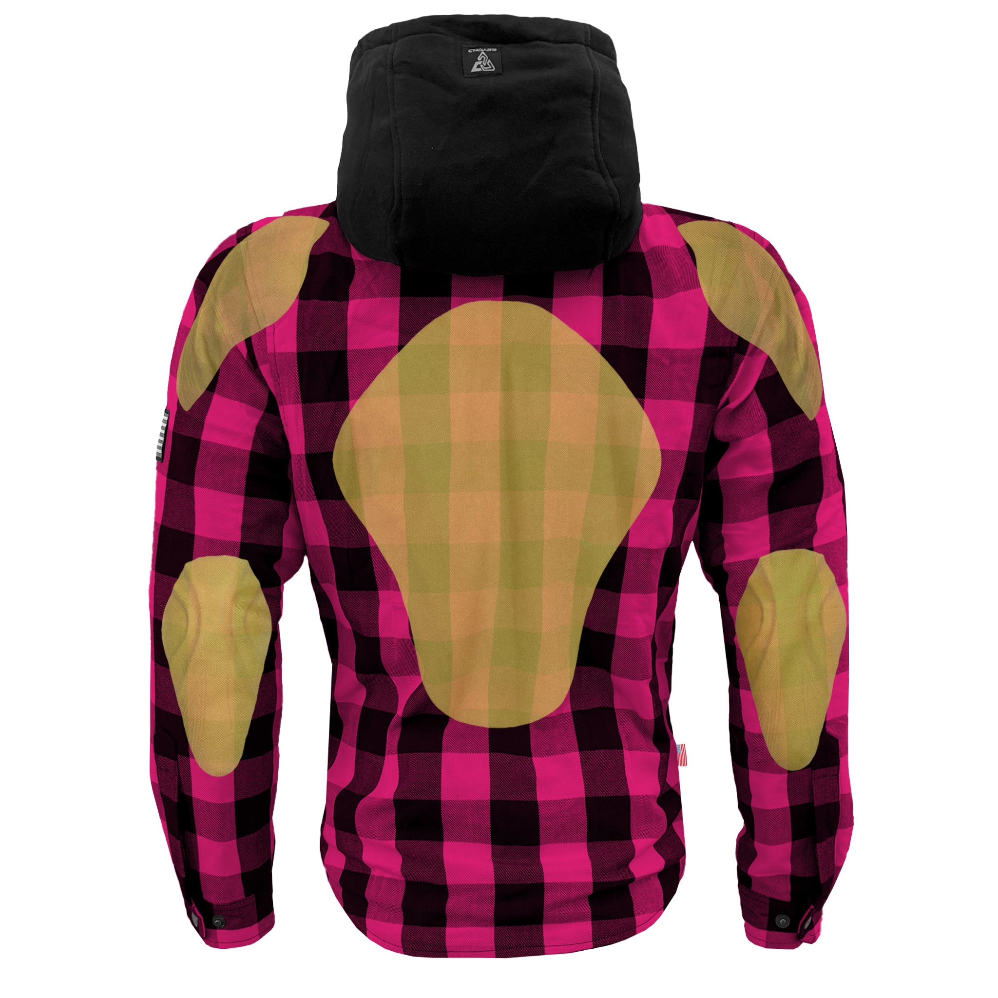 Protective Flannel Hoodie For Men - Pink and Black Checkered with Pads