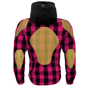 Protective Flannel Hoodie For Men - Pink and Black Checkered with Pads
