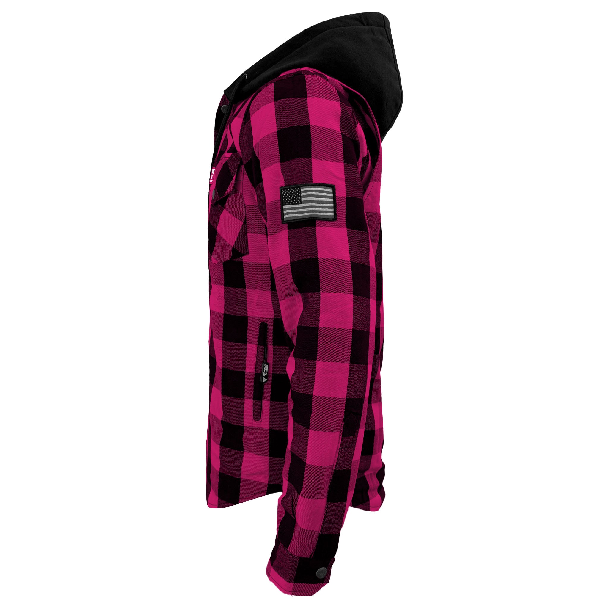 Protective Flannel Hoodie For Men - Pink and Black Checkered with Pads