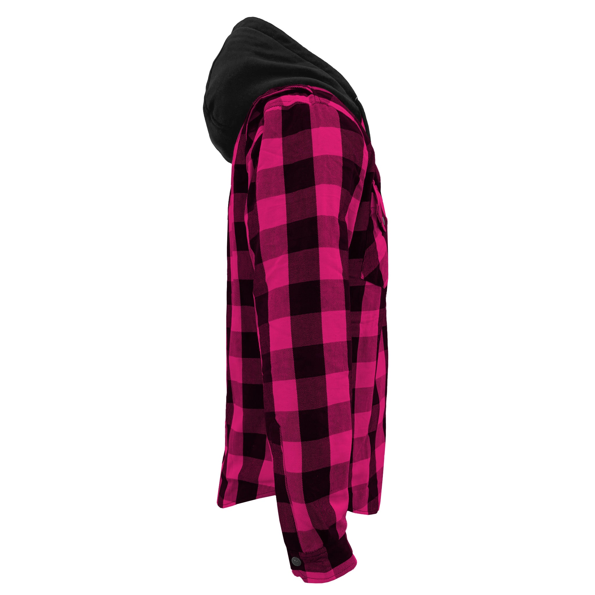 Protective Flannel Hoodie For Men - Pink and Black Checkered with Pads
