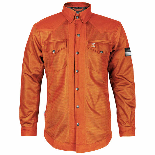 Men's-Summer-Mesh-Shirt-Orange-Solid-Front