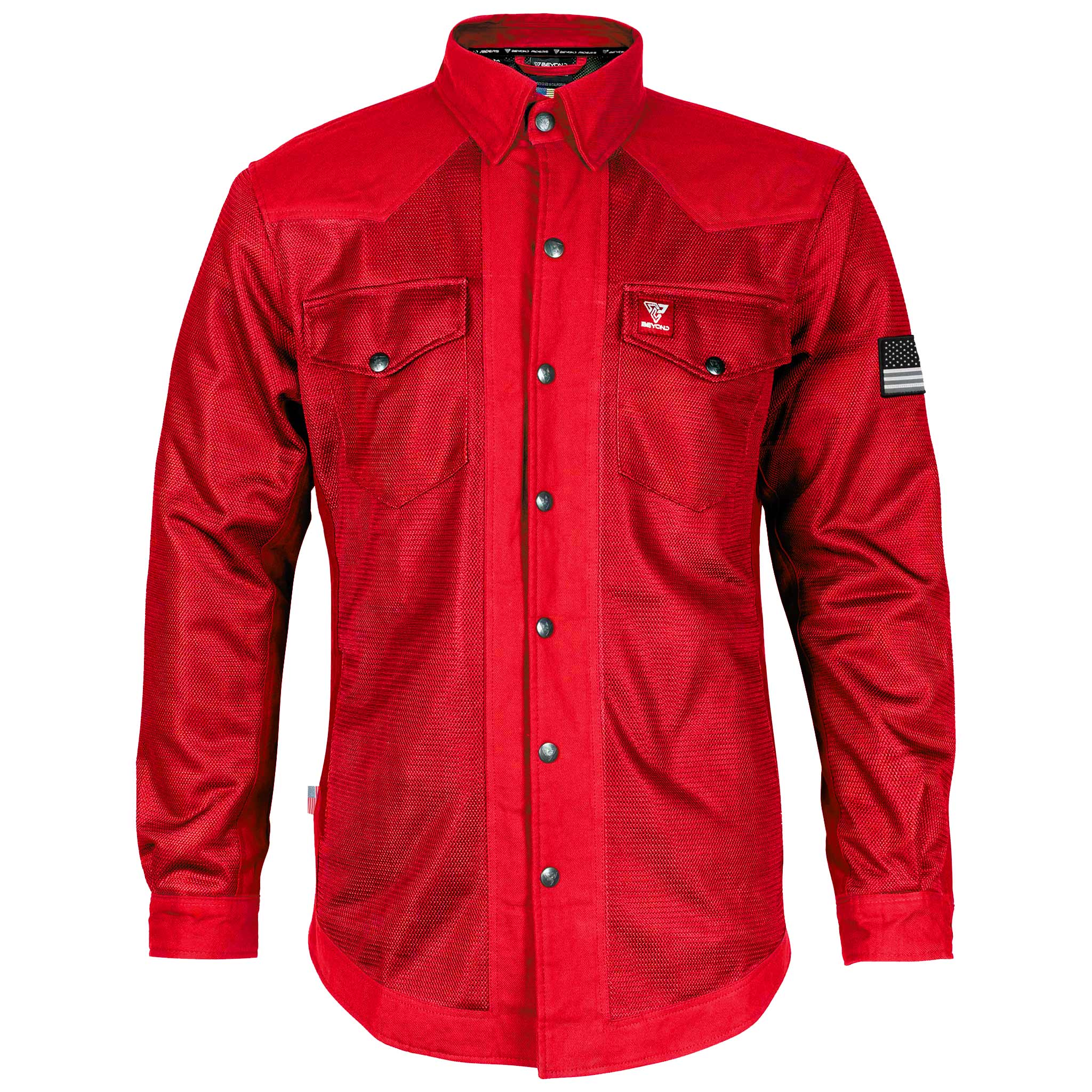 Men's-Summer-MESH-Shirt-Red-Solid-Front