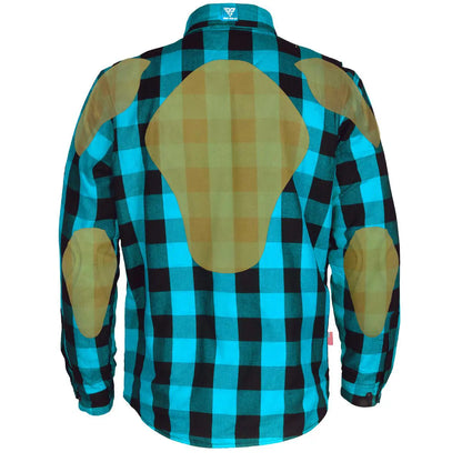 Protective Flannel Shirt - Aqua Blue Checkered with Pads