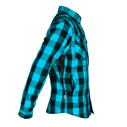 Protective Flannel Shirt - Aqua Blue Checkered with Pads
