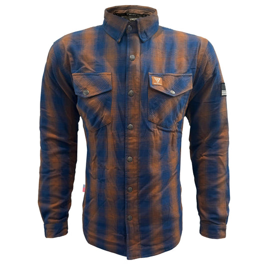 Protective Flannel Shirt For Men - Brown & Blue Plaid with Pads