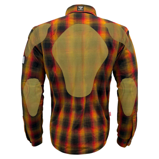 Protective Flannel Shirt For Men - Flame Orange Black Red Plaid with Pads