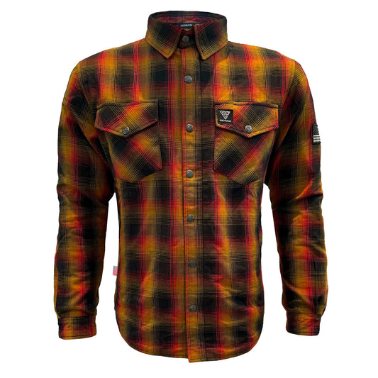 Protective Flannel Shirt For Men - Flame Orange Black Red Plaid with Pads