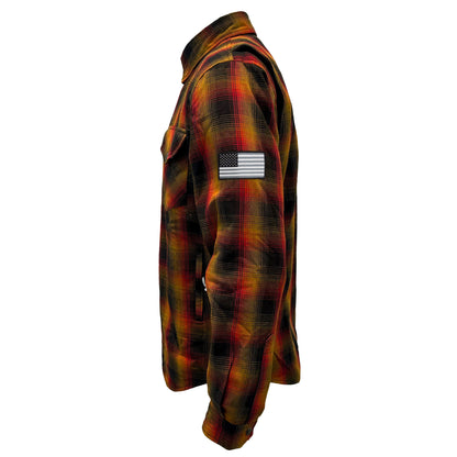 Protective Flannel Shirt For Men - Flame Orange Black Red Plaid with Pads
