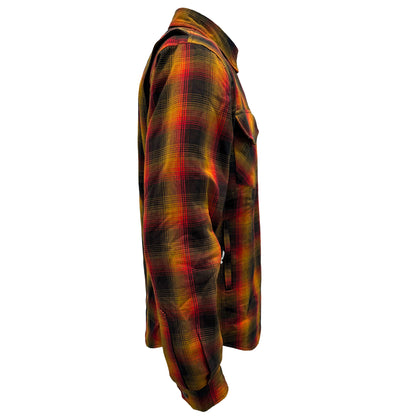 Protective Flannel Shirt For Men - Flame Orange Black Red Plaid with Pads