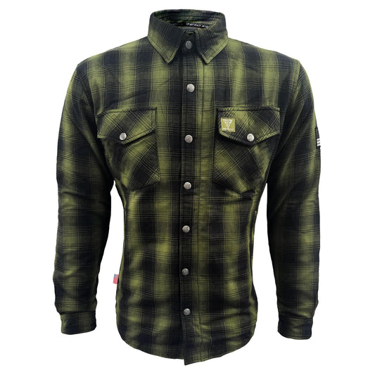 Protective Flannel Shirt For Men - Green and Black Plaid with Pads