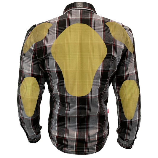 SALE Protective Flannel Shirt - Grey Black Red Checkered with Pads