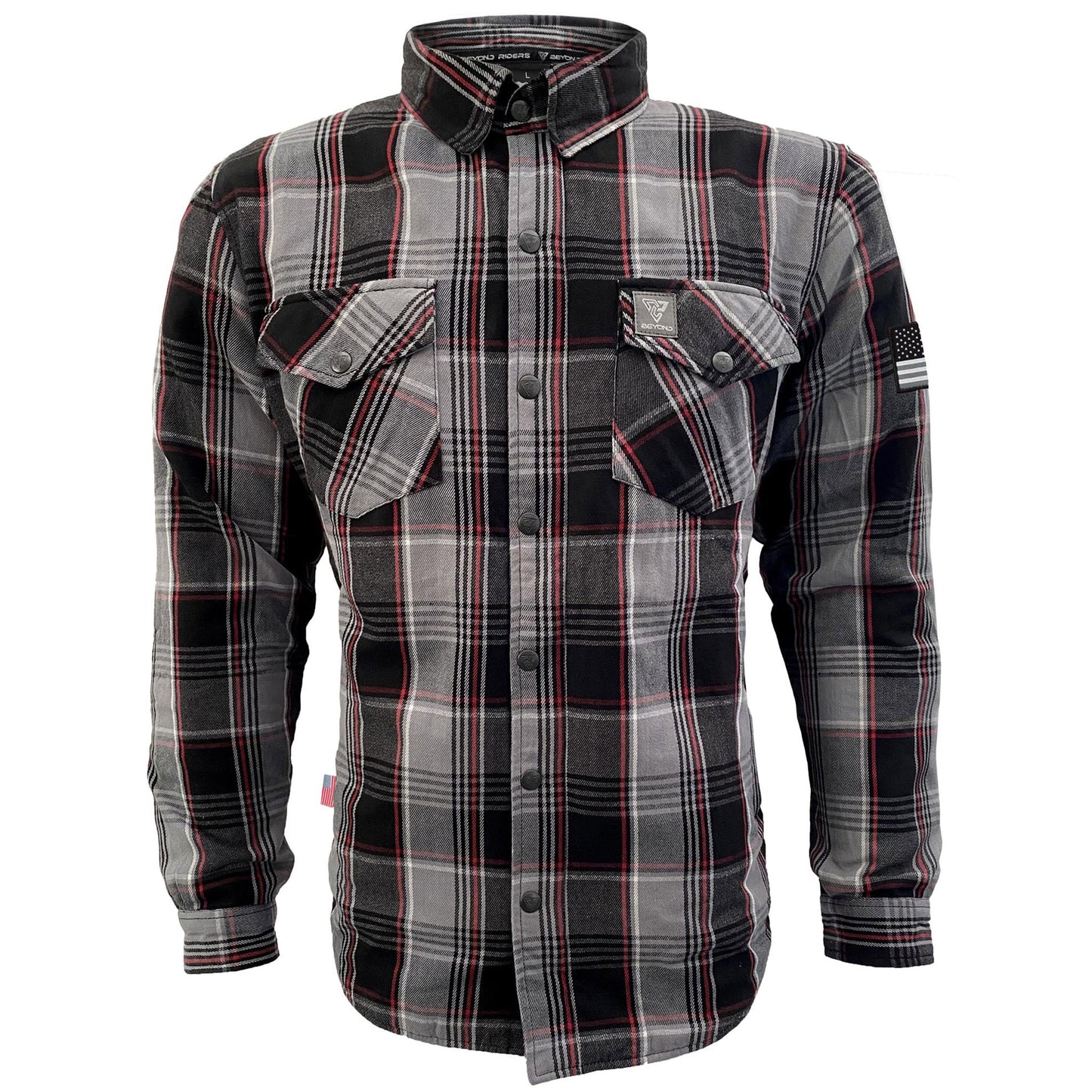 Protective Flannel Shirt For Men - Grey Black Red Checkered with Pads