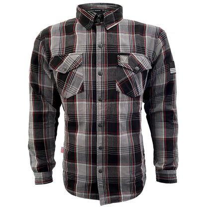 Protective Flannel Shirt For Men - Grey Black Red Checkered with Pads