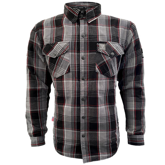 SALE Protective Flannel Shirt - Grey Black Red Checkered with Pads