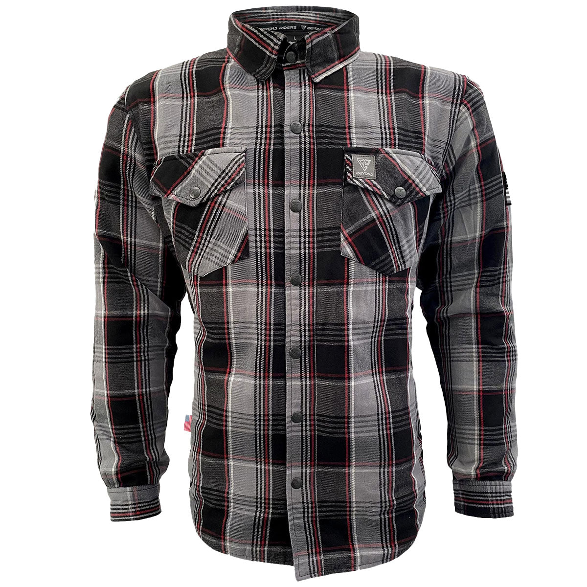 SALE Protective Flannel Shirt - Grey Black Red Checkered with Pads