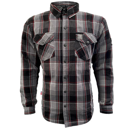 SALE Protective Flannel Shirt - Grey Black Red Checkered with Pads