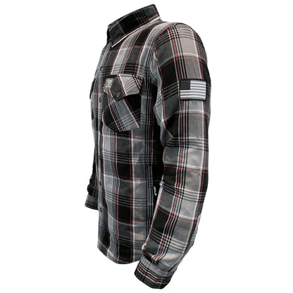 Protective Flannel Shirt For Men - Grey Black Red Checkered with Pads