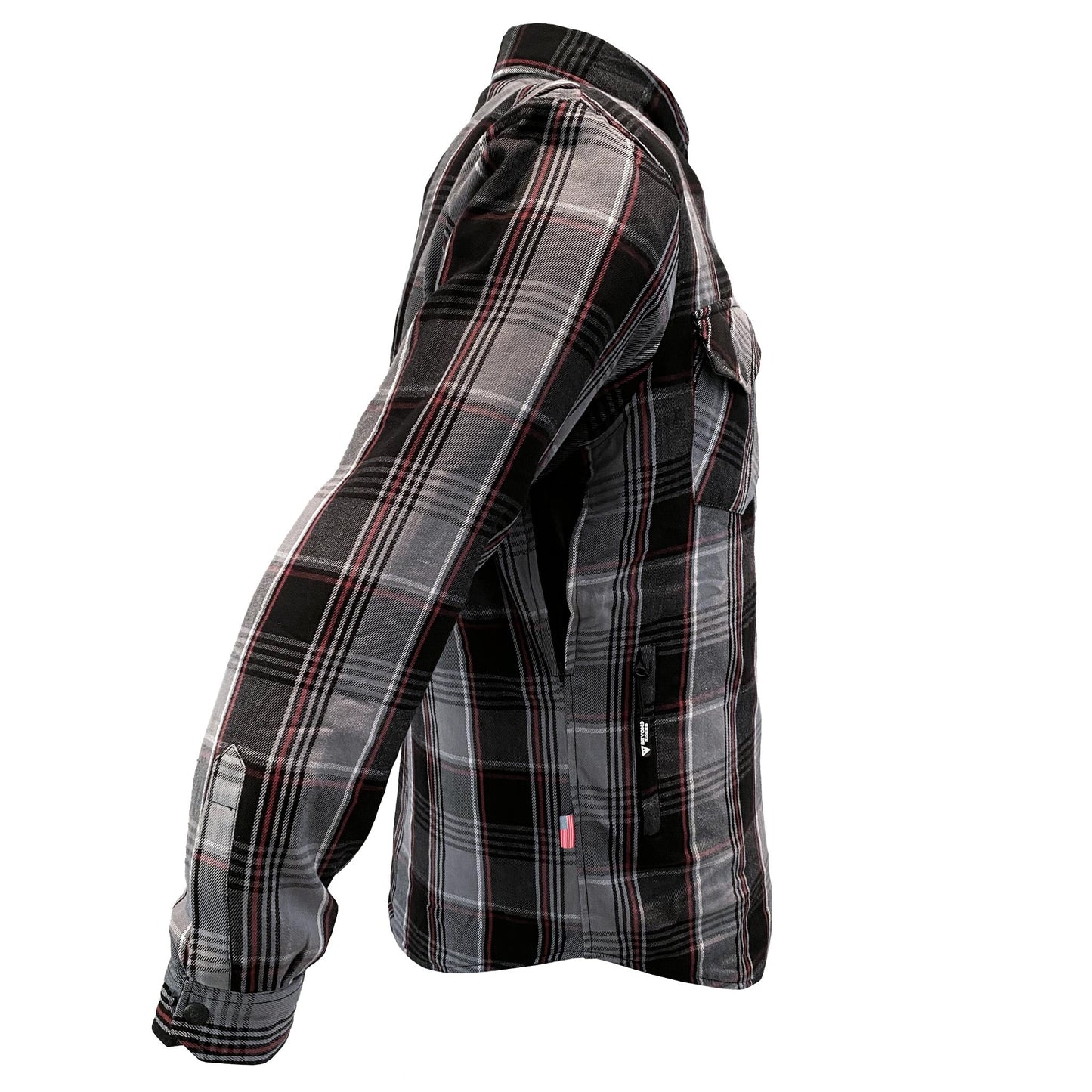 SALE Protective Flannel Shirt - Grey Black Red Checkered with Pads
