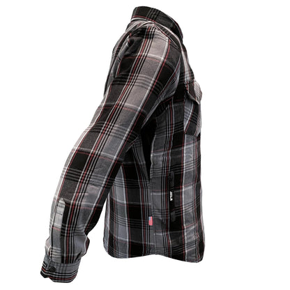 SALE Protective Flannel Shirt - Grey Black Red Checkered with Pads