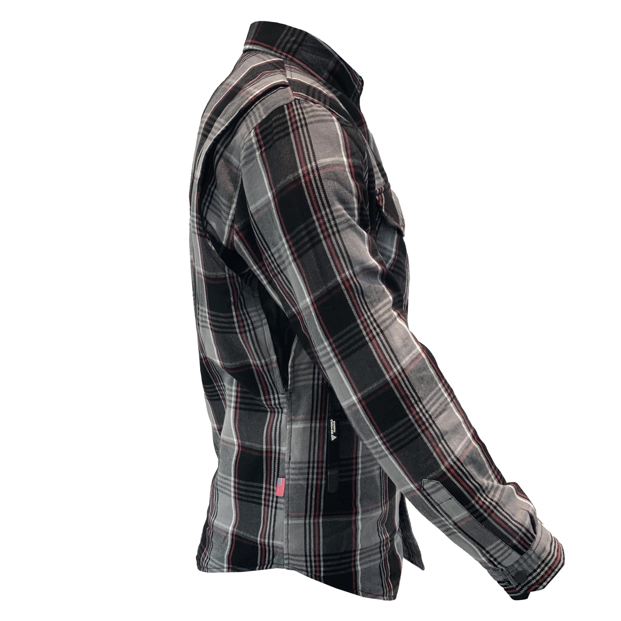 Protective Flannel Shirt For Men - Grey Black Red Checkered