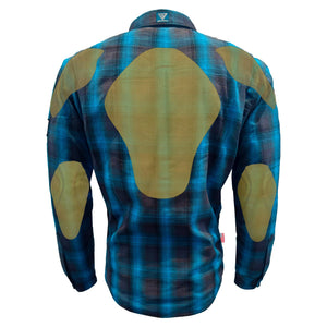 Protective Flannel Shirt For Men - Grey and Aqua Blue Plaid with Pads