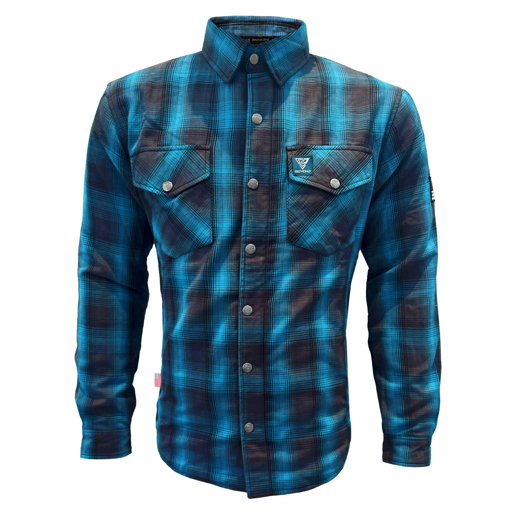 Protective Flannel Shirt For Men - Grey and Aqua Blue Plaid with Pads