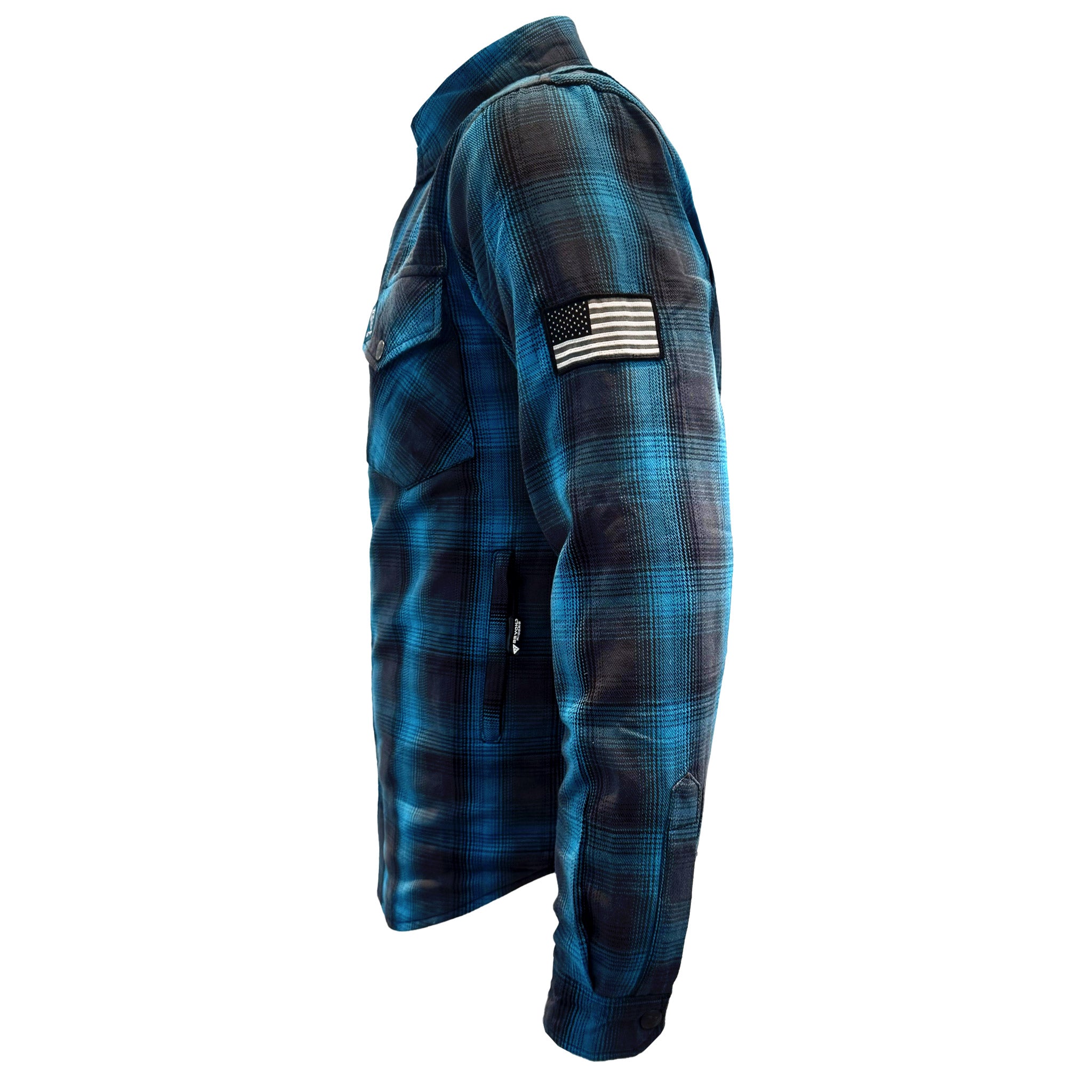 Protective Flannel Shirt For Men - Grey and Aqua Blue Plaid with Pads