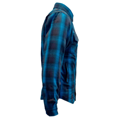 Protective Flannel Shirt For Men - Grey and Aqua Blue Plaid with Pads