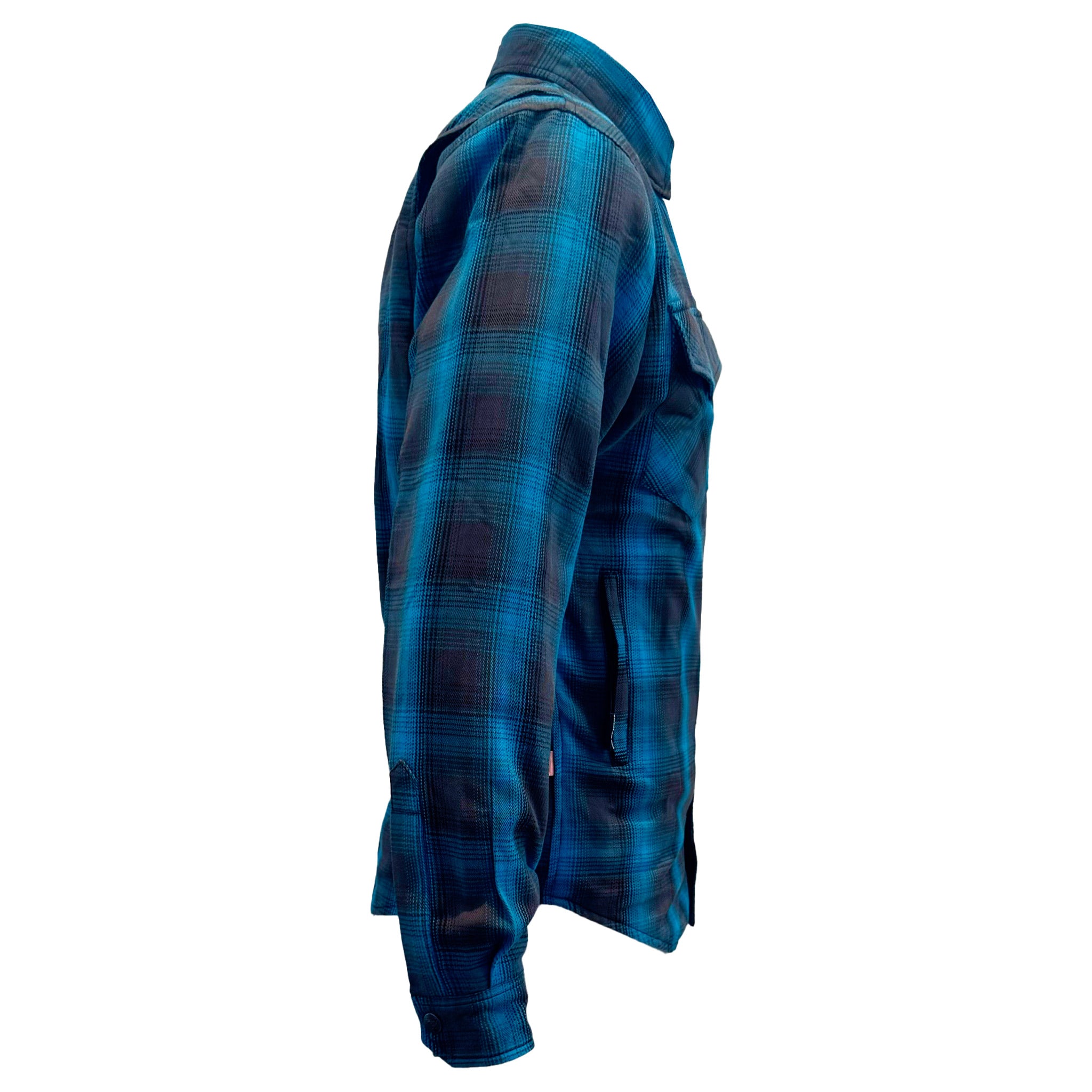 Protective Flannel Shirt For Men - Grey and Aqua Blue Plaid with Pads