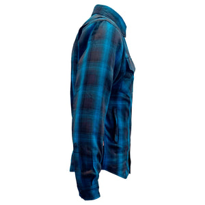 Protective Flannel Shirt For Men - Grey and Aqua Blue Plaid with Pads