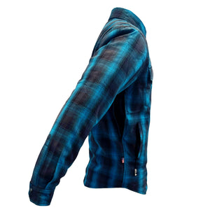 Protective Flannel Shirt For Men - Grey and Aqua Blue Plaid with Pads