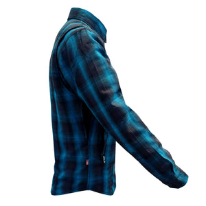 Protective Flannel Shirt For Men - Grey and Aqua Blue Plaid with Pads