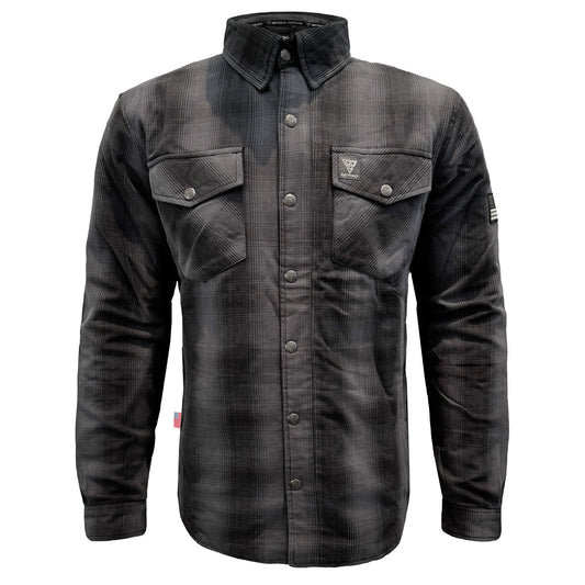 Protective Flannel Shirt For Men - Grey and Black Plaid with Pads