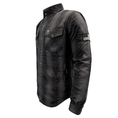 Protective Flannel Shirt For Men - Grey and Black Plaid with Pads