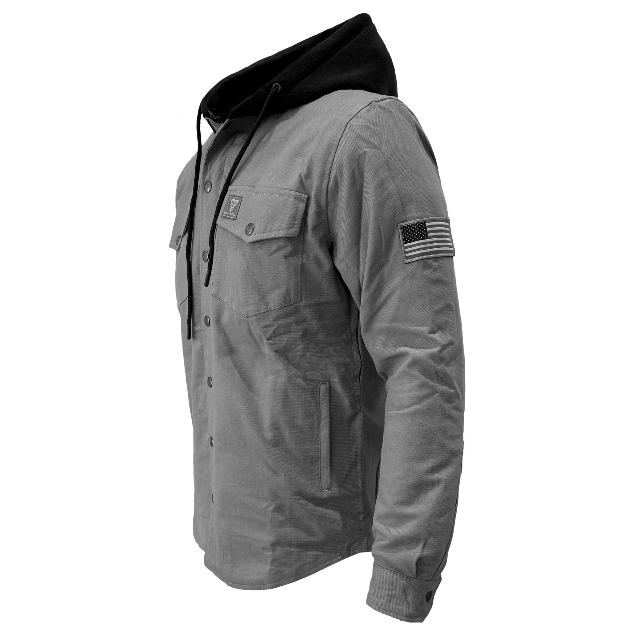 Protective Flannel Hoodie For Men - Grey Solid with Pads