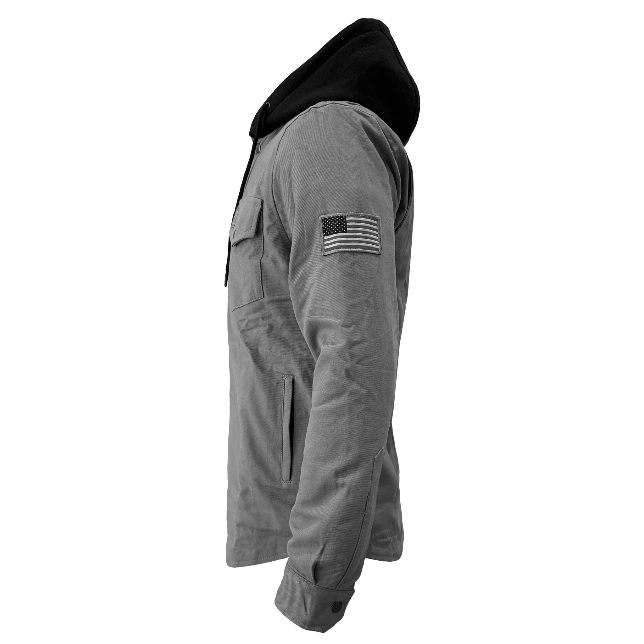 Protective Flannel Hoodie For Men - Grey Solid with Pads